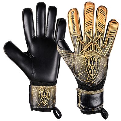 Keeperking Soccer Goalie Goalkeeper Gloves for Kids Boys Youth & Adult,Latex Strong Grip Palms with Removable Finger Spines Protection Children Football Gloves for Training/Match (6, Gold-FS