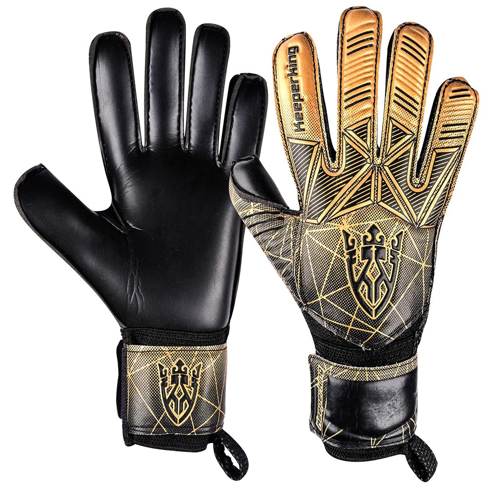 Keeperking Soccer Goalie Goalkeeper Gloves for Kids Boys Youth & Adult,Latex Strong Grip Palms with Removable Finger Spines Protection Children Football Gloves for Training/Match (6, Gold-FS