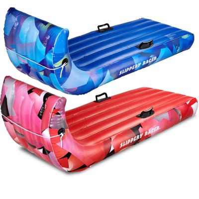 Slippery Racer Giant Inflatable Toboggan Snow Sled for Adults and Kids, Durable Heavy Duty, 2 Pack Red and Blue, 60"