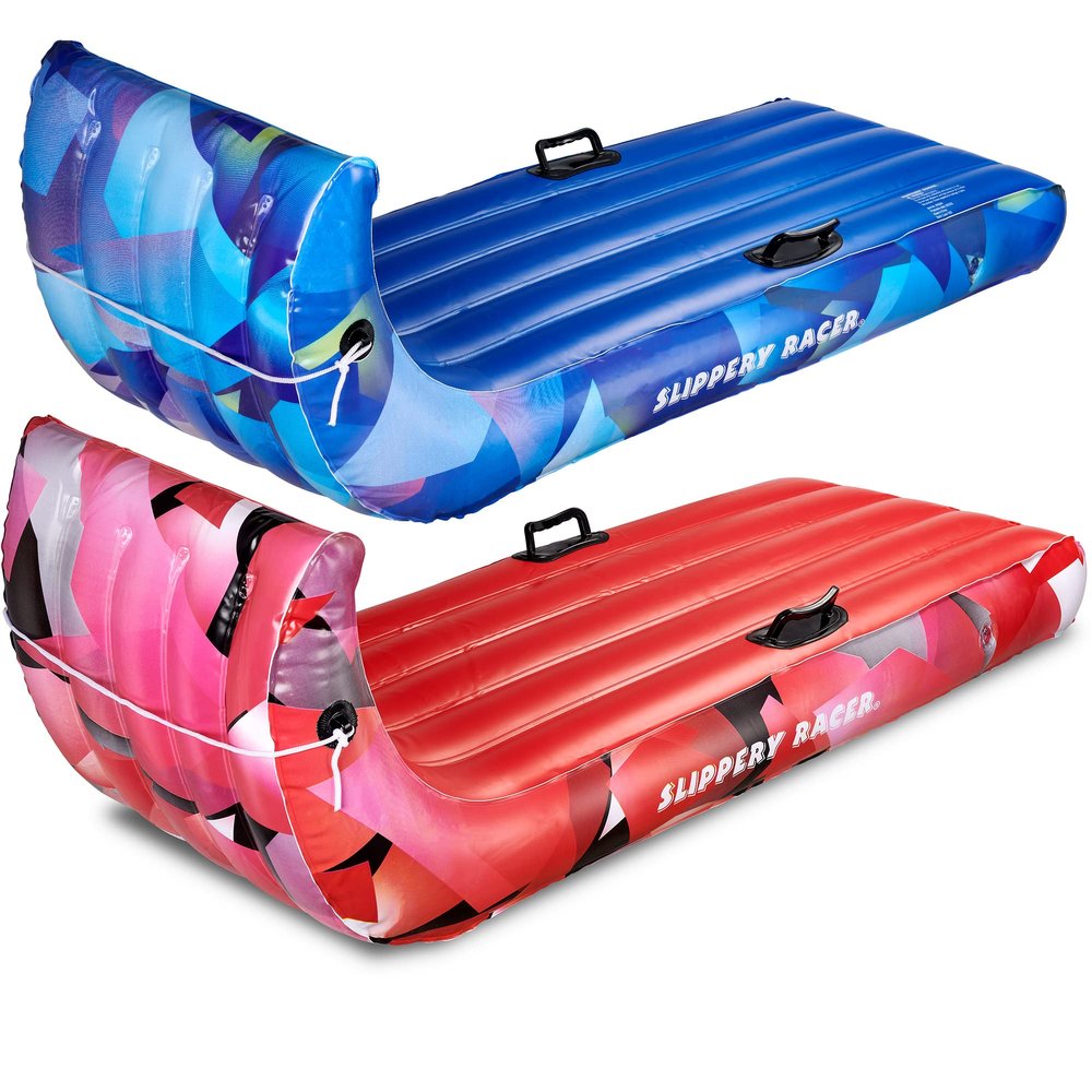 Slippery Racer Giant Inflatable Toboggan Snow Sled for Adults and Kids, Durable Heavy Duty, 2 Pack Red and Blue, 60"