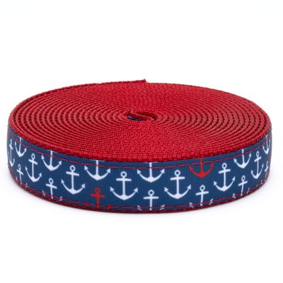 Country Brook Design - Anchors Away on Red Nylon Webbing (1 Inch, 10 Yards)
