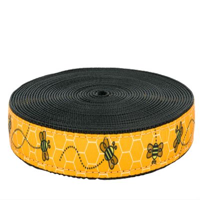 Country Brook Design - Busy Bee Ribbon on Black Nylon Webbing (1 Inch, 20 Yards)