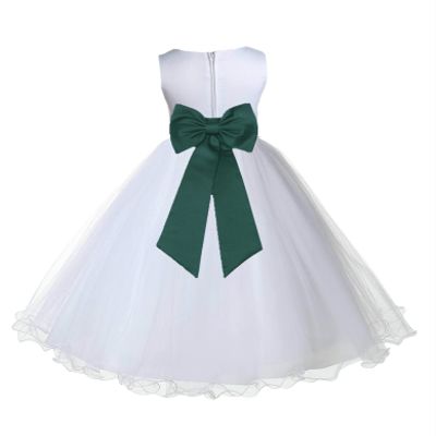 Wedding Pageant White Flower Girl Rattail Edge Tulle Dress 829t s