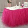 Efavormart 14ft Fuchsia Full Size 4 Layer Fluffy Tulle - Tutu Table Skirt for Party Events fits 6ft rectangle/48in Round Table view 2