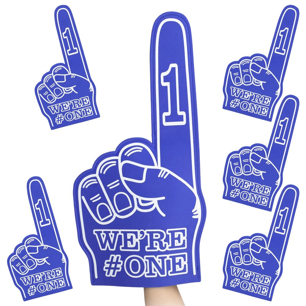 Sotiff Giant Foam Finger 6 Pack We're Number 1 Foam Hand 18 Inch Football Baseball Fan Cheerleading for Sports Celebration Pom Poms Noise Maker for Sporting Events Games(Navy Blue)