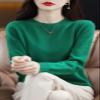 Shanghai Story 100% Merino Wool Sweater Women Fall Winter Warm Knitted Pullover Crewneck Long Sleeve Sweater Green L view 2