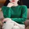 Shanghai Story 100% Merino Wool Sweater Women Fall Winter Warm Knitted Pullover Crewneck Long Sleeve Sweater Green L view 4