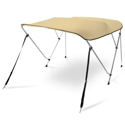 AA Products 3 Bow Bimini Top Cover Sun Shade Boat Canopy Waterproof Includes Storage Boot with Aluminum Frame, 46" Height with Rear Support Poles, 6'L x 46" H x 61"-66" W, Sand