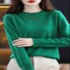 Shanghai Story 100% Merino Wool Sweater Women Fall Winter Warm Knitted Pullover Crewneck Long Sleeve Sweater Green 2XL view 3