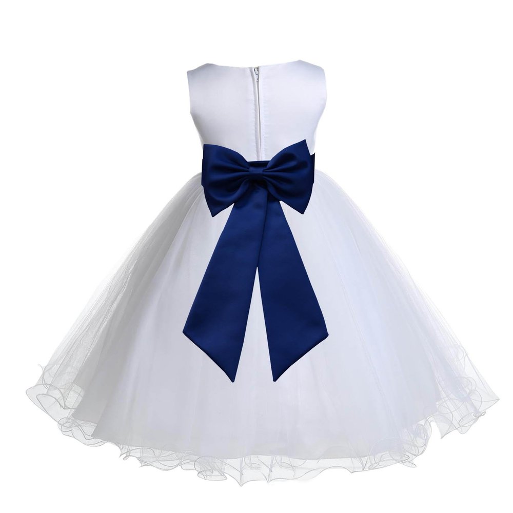 Wedding Pageant White Flower Girl Rattail Edge Tulle Dress 829t s