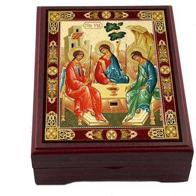 Needzo Holy Trinity Icon Box, Old Testament Trinity Three Angels Box For Rosary, Prayer Beads, Jewelry 5 Inch, Religious Gifts For Woman Man