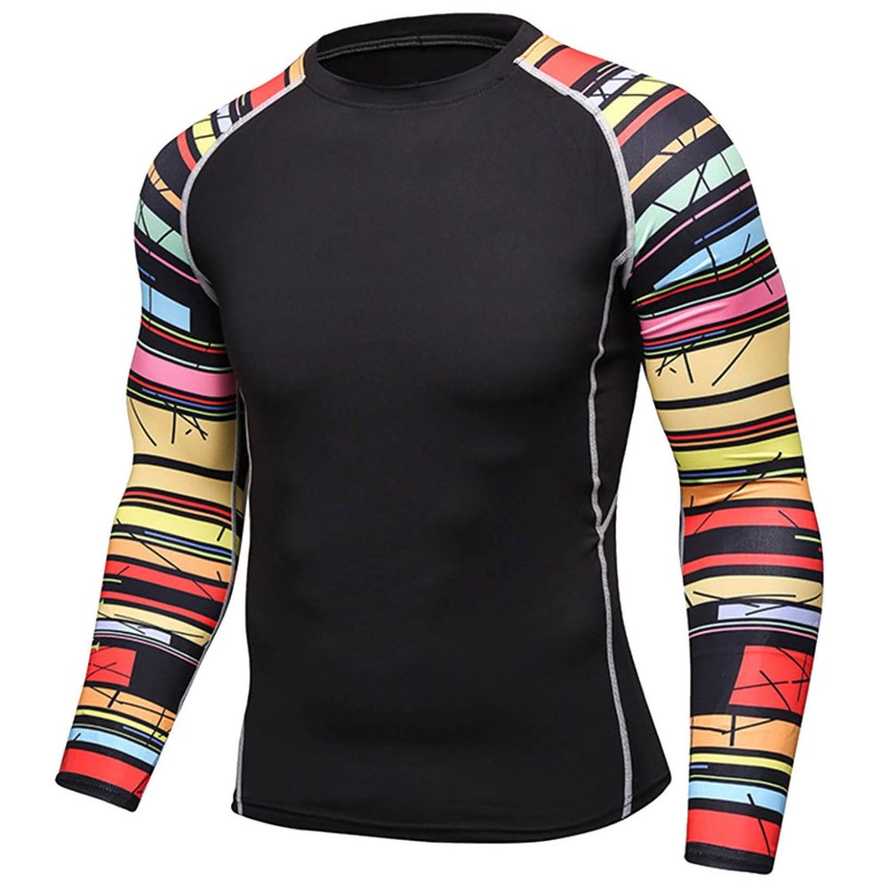 Hansber Man's 3D Printed Long Sleeve UPF 50+ Swim Rash Guard Shirts Quick Dry Athletic Tank Top Type F Large