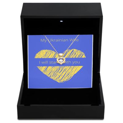 Heart Knot Gold Necklace Luxury Box Stand with Ukrainian Wife Jewelry, Proud Ukrainian, Sunflower Ukraine, Ukrainian, Pray for Ukraine, Support Ukra
