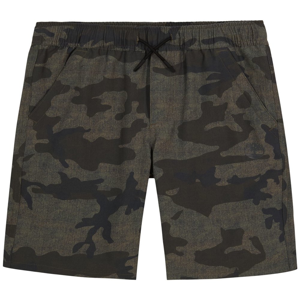 Timberland Boys 2-Way Stretch Pull-on Casual Shorts, Dark Olive Camo, 10-12 US