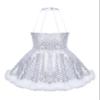 Moggemol Kids Girls Halter Neck Sequins Figure Ice Skating Dress Ballet Dance Tutu Leotard Christmas Snowman Dress Up White A 4 Years view 2