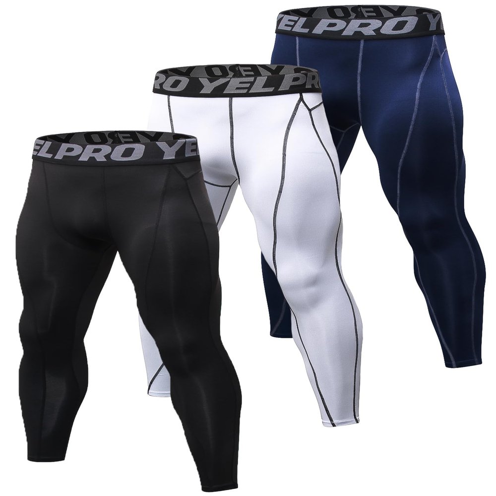 Queerier Men's Compression Pants Running Tights Workout Leggings Athletic Cool Dry Yoga Gym Clothes 3 Pack