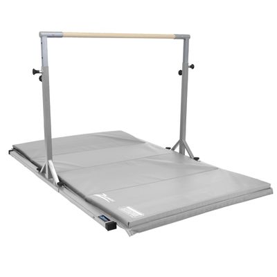 Z Athletic Flyaway Duo Adjustable Horizontal Bar and 4 Ft x 6 Ft Gymnastics Mat, Grey
