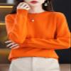 Shanghai Story 100% Merino Wool Sweater Women Fall Winter Warm Knitted Pullover Crewneck Long Sleeve Sweater Orange XL view 2