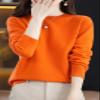 Shanghai Story 100% Merino Wool Sweater Women Fall Winter Warm Knitted Pullover Crewneck Long Sleeve Sweater Orange XL view 4