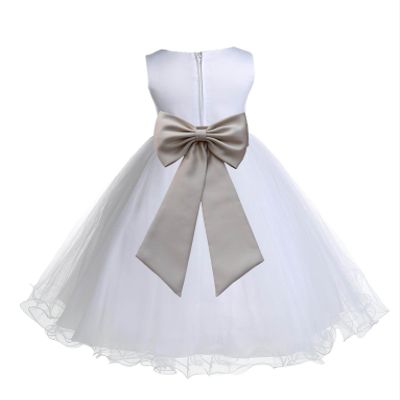 Wedding Pageant White Flower Girl Rattail Edge Tulle Dress 829t s