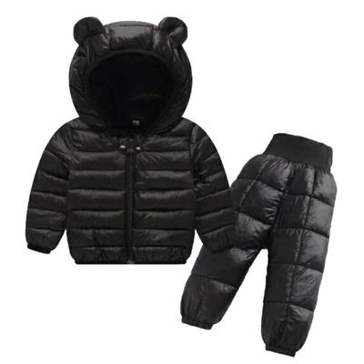 Baby Girls Snowsuit Toddler Hooded uffer Jacket + Snow Bib Pants Outfits Set 1-4 Years (Black, 18-24 Months)