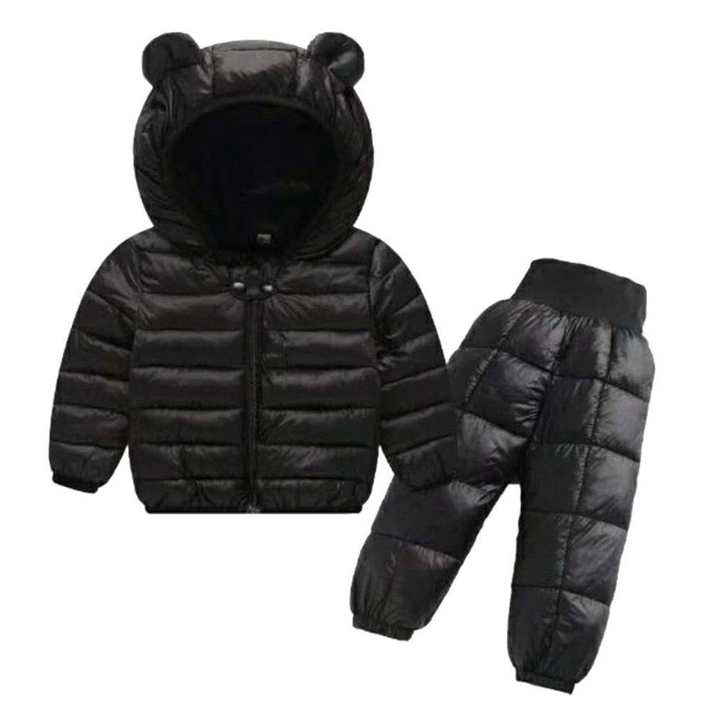 Baby Girls Snowsuit Toddler Hooded uffer Jacket + Snow Bib Pants Outfits Set 1-4 Years (Black, 18-24 Months)