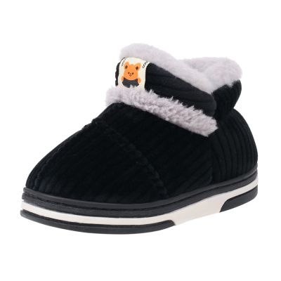 Childrens Shoes Winter Thick Furry Shoes Flat Heel Casual Home Cotton Shoes Cartoon Animal Snow Boots Black Baby Shoes (Black, 8-9 Years)