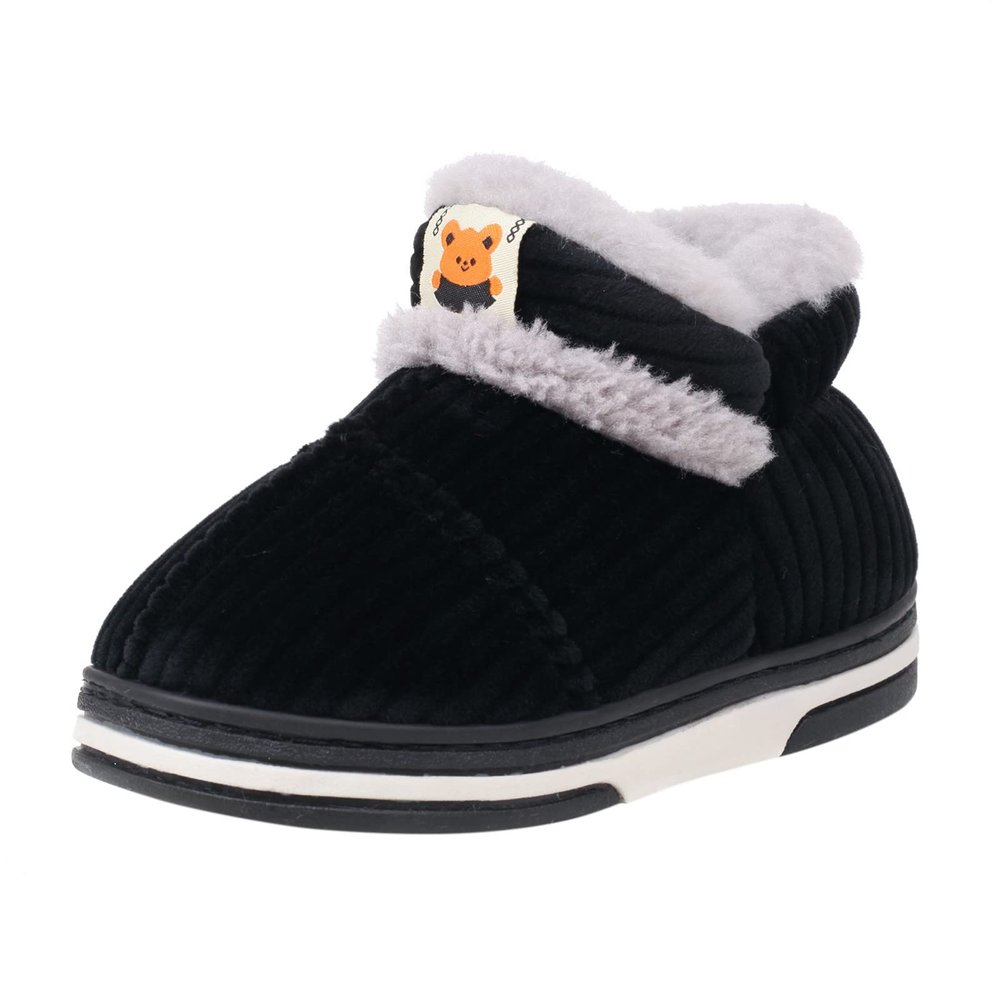 Childrens Shoes Winter Thick Furry Shoes Flat Heel Casual Home Cotton Shoes Cartoon Animal Snow Boots Black Baby Shoes (Black, 8-9 Years)