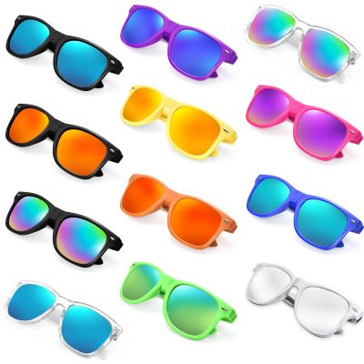 12 Pack Neon Mirror Sunglasses Bulk, Retro Colorful Cheap Sunglasses for Women Men Party Favor Supplies