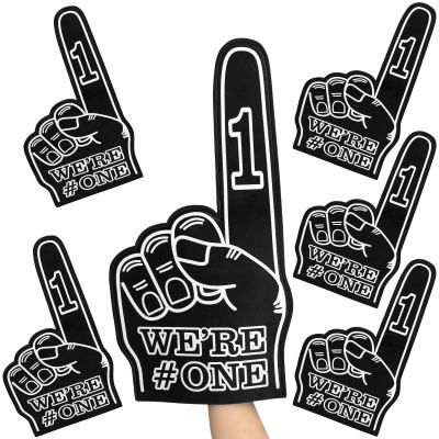 Sotiff Giant Foam Finger 6 Pack We're Number 1 Foam Hand 18 Inch Football Baseball Fan Cheerleading for Sports Celebration Pom Poms Noise Maker for Sporting Events Games(Black)