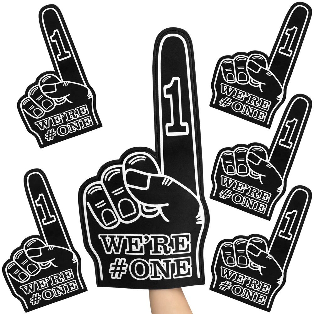Sotiff Giant Foam Finger 6 Pack We're Number 1 Foam Hand 18 Inch Football Baseball Fan Cheerleading for Sports Celebration Pom Poms Noise Maker for Sporting Events Games(Black)