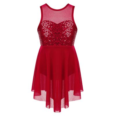 TiaoBug Girls Sequined Lyrical Dance Dress Ballet Leotard Tutu Dress Praise Liturgical Loose Fit Irregular Overlay Dress Burgundy Sequined 10