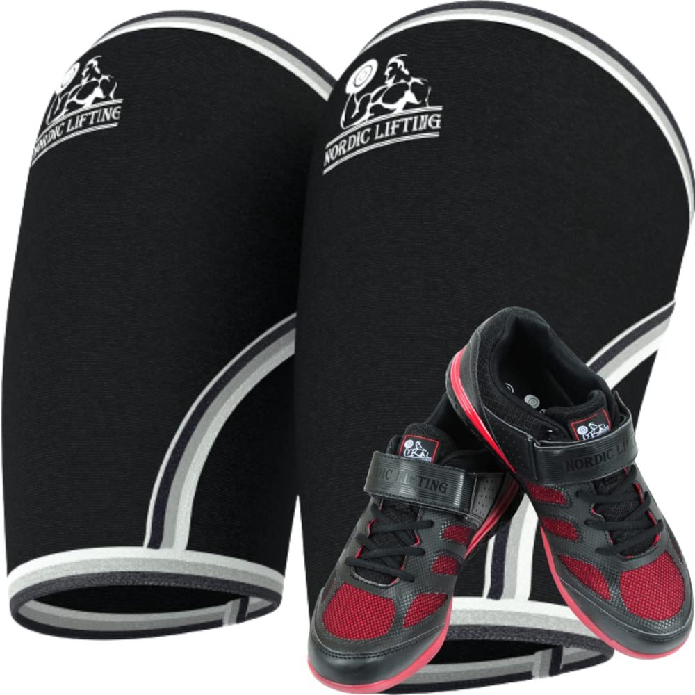 Nordic Lifting Elbow Sleeves XLarge Bundle with Shoes Venja Size 8.5 - Black Red