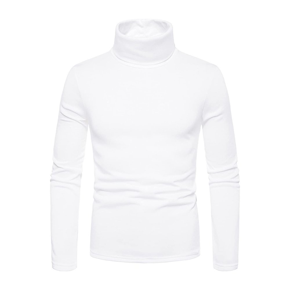 DGKaxiyaHM Men's Turtleneck Fleece T-Shirt Slim Fit Bottoming Shirt Basic Thermal Solid Cozy Pullover Casual Long Sleeve Tops (White,Small)