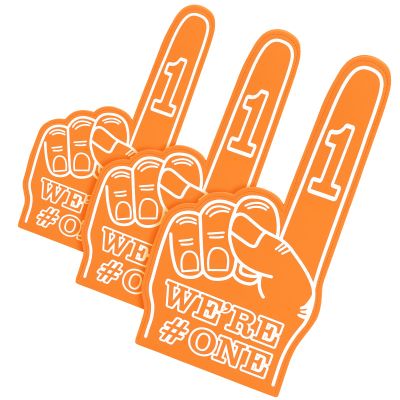 Sotiff 3 Pcs Giant Foam Finger 18 Inch We're Number 1 Foam Hand Cheerleading Pom Pom Cheer Supplies for Football Basketball Soccer Sports Events Team Spirit Games School Business(Orange)