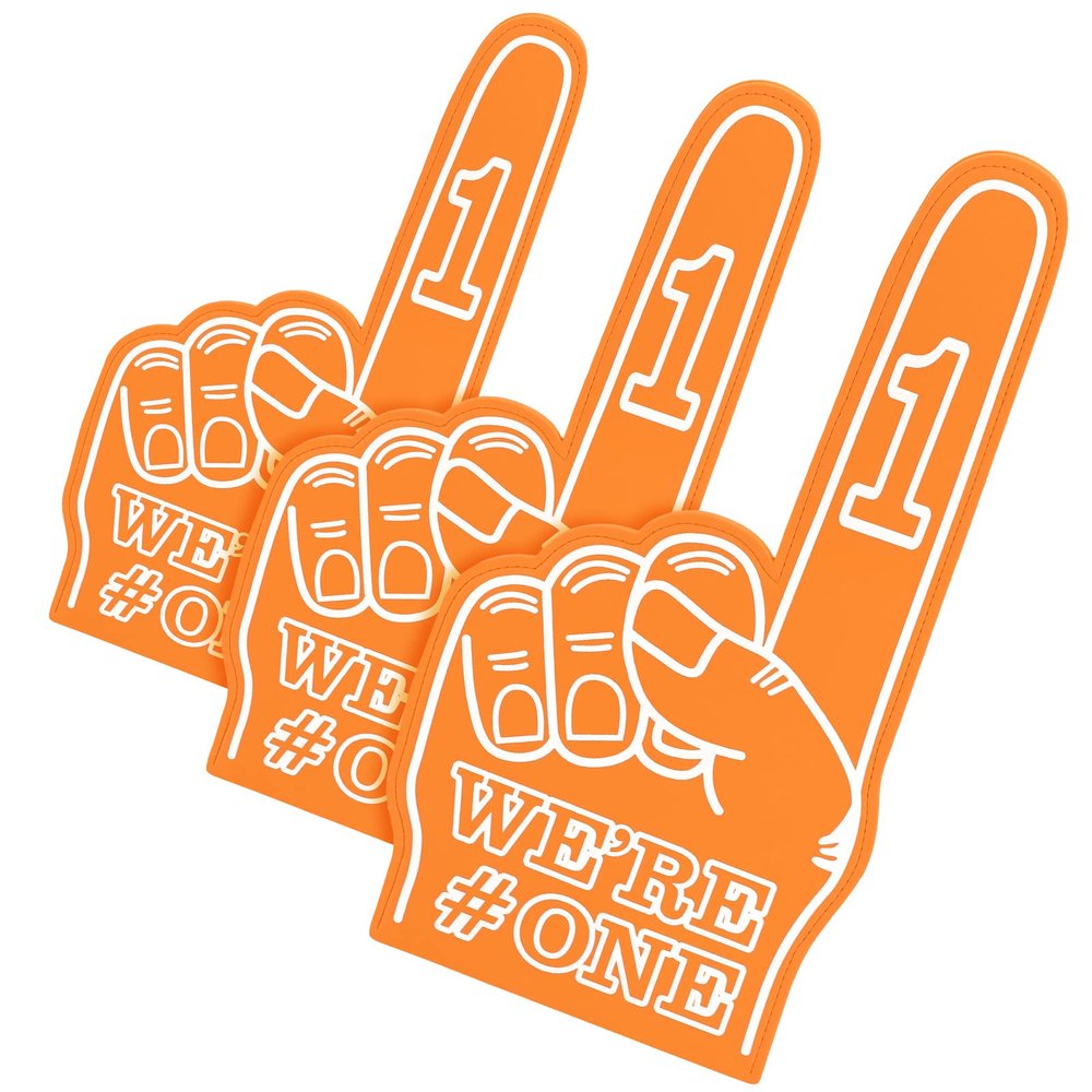 Sotiff 3 Pcs Giant Foam Finger 18 Inch We're Number 1 Foam Hand Cheerleading Pom Pom Cheer Supplies for Football Basketball Soccer Sports Events Team Spirit Games School Business(Orange)