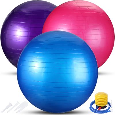 Jerify 3 Pcs Exercise Ball Inflatable Yoga Ball for Pregnancy Pilates Core Workout Equipment with Pump and Plug for Chair Fitness Stability Balance Birthing Gym Home Office Support 330lbs(26 Inch)