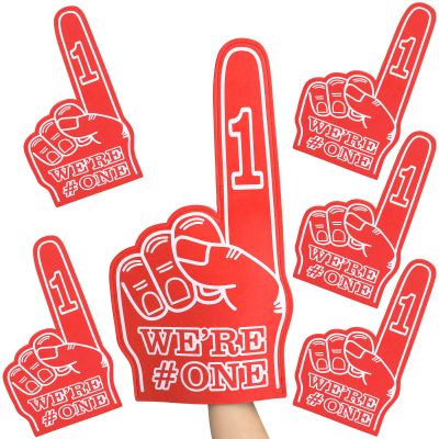 Sotiff Giant Foam Finger 6 Pack We're Number 1 Foam Hand 18 Inch Football Baseball Fan Cheerleading for Sports Celebration Pom Poms Noise Maker for Sporting Events Games(Red)