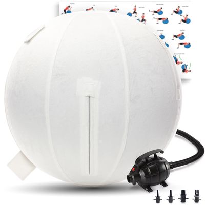 Exercise Ball 65cm/26in, White Mirco Plush Soft Cover with Electric Quick Pump For Yoga, Pilates, Fitness Balance Stability, Office Ball Chair Seat. Soft & Slip Resistant, Pro Guide
