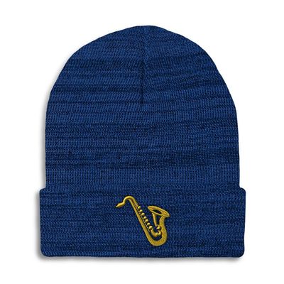 Speedy Pros Men's Saxophone Embroidery Beanie - Winter Hat, Acrylic Skull Cap 1 Size Heather Royal Blue Design
