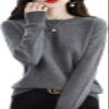 Shanghai Story 100% Merino Wool Sweater Women Fall Winter Warm Knitted Pullover Crewneck Long Sleeve Sweater Grey 2XL view 1