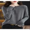 Shanghai Story 100% Merino Wool Sweater Women Fall Winter Warm Knitted Pullover Crewneck Long Sleeve Sweater Grey 2XL view 2