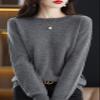 Shanghai Story 100% Merino Wool Sweater Women Fall Winter Warm Knitted Pullover Crewneck Long Sleeve Sweater Grey 2XL view 3