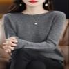 Shanghai Story 100% Merino Wool Sweater Women Fall Winter Warm Knitted Pullover Crewneck Long Sleeve Sweater Grey 2XL view 4