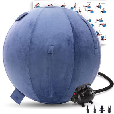 Exercise Ball 65cm/26in, Dark Grey Mirco Plush Soft Cover with Electric Quick Pump For Yoga, Pilates, Fitness Balance Stability, Office Ball Chair Seat. Soft & Slip Resistant, Pro Guide