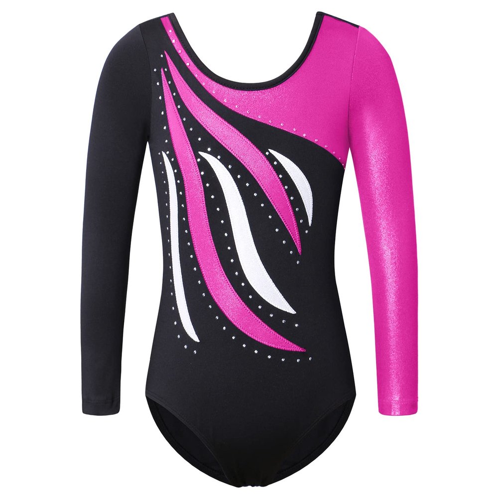 BAOHULU Leotards for Girls Gymnastics Toddler Shiny Diamond Metallic Athletic Bodysuit B183_BlackHotPink_6A
