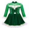 Aislor Girls Christmas Snow-Man Costume Short Puff Sleeves Velvet Ballet Tutu Dress Leotard Dancewearr Dess Up Clothes (Long Sleeve) Green 8 Years view 1