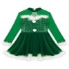 Aislor Girls Christmas Snow-Man Costume Short Puff Sleeves Velvet Ballet Tutu Dress Leotard Dancewearr Dess Up Clothes (Long Sleeve) Green 8 Years view 3