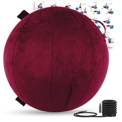 Husband Pillow Exercise Ball 65cm/26in, Mauve Purple Microsuede Leather Cover with Manaul Pump for Yoga, Pilates, Fitness Balance Stability, Office Ball Chair Seat. Soft & Slip Resistant, Pro Guide