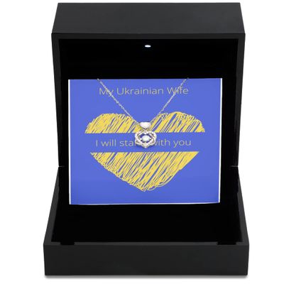 Heart Knot Silver Necklace Luxury Box Stand with Ukrainian Wife Jewelry, Proud Ukrainian, Sunflower Ukraine, Ukrainian, Pray for Ukraine, Support Uk